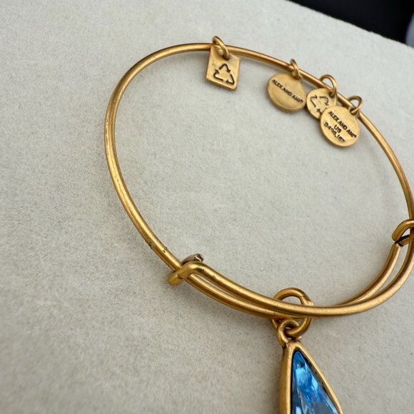 Alex And Ani Blue Teardrop Charm Gold-Tone Adjustable Bangle Bracelet Women’s Je - Picture 2 of 7